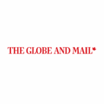 Red text reads THE GLOBE AND MAIL in all capital letters, with a small red maple leaf symbol at the end. The background is white.
